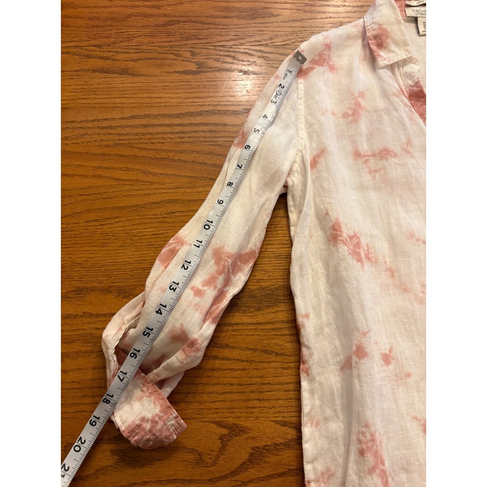 Rachel Zoe Womens Pink Tie Dye 100% Linen Button Down Shirt Roll Tab Small - Picture 8 of 9